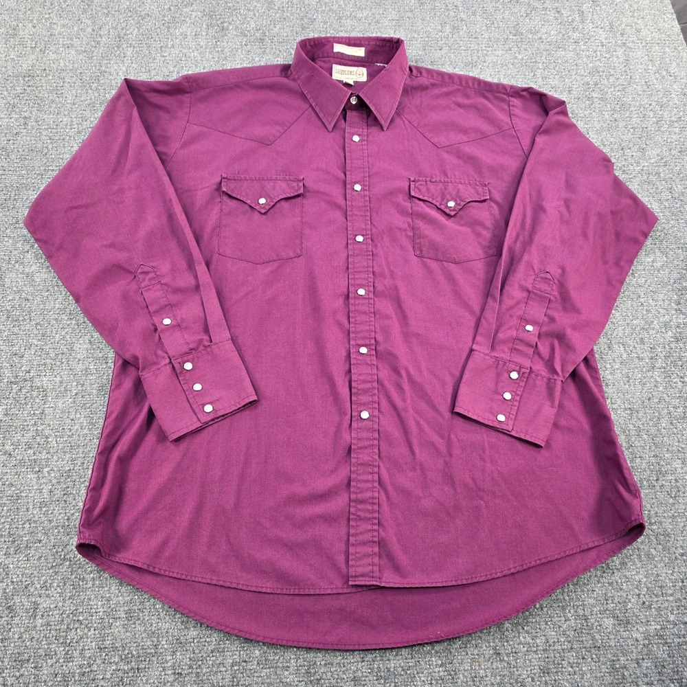 VTG Sheplers‎ Western Shirt Men's Purple Long Sleeve Button Up Size 17.5 - 35